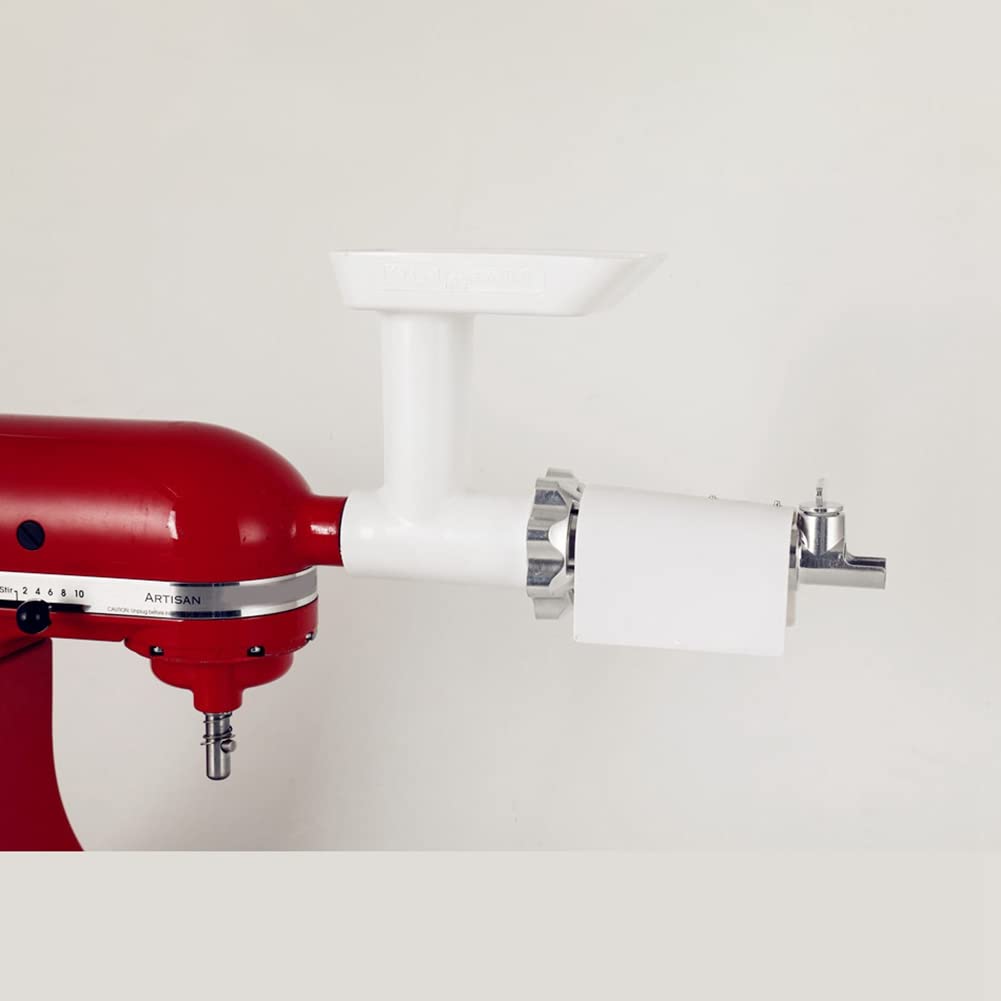 Meat Grinder Attachment for Mixers, White & Silver Q356