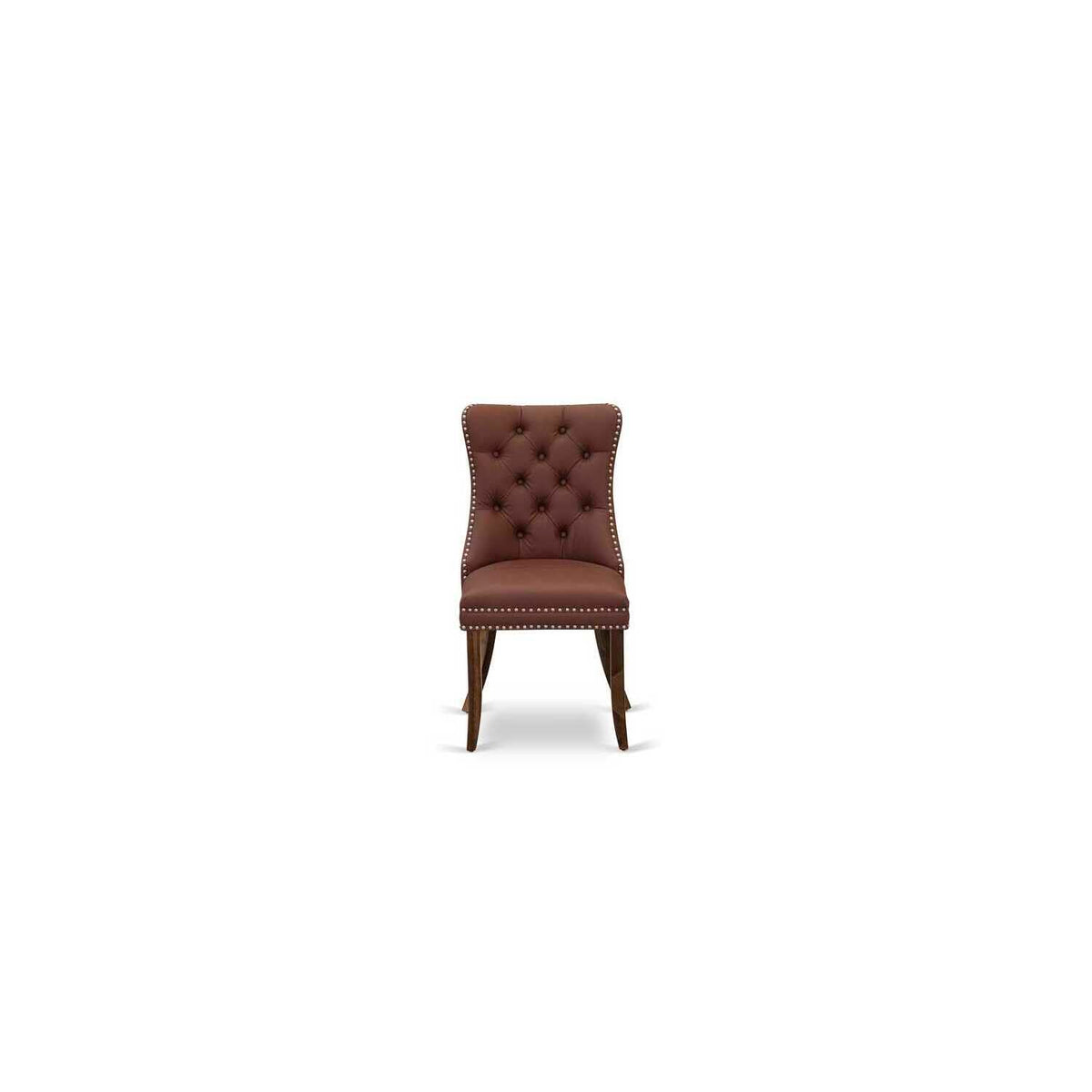 9 Piece Mid Century Dining Table Set with 8 Burgundy Faux Leather Chairs I794293