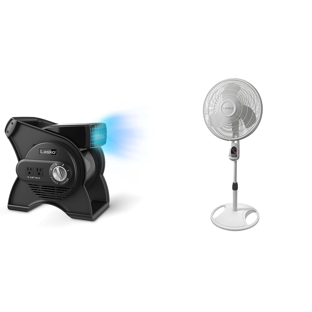 12" Utility Fan and 16" White Oscillating Pedestal Stand Fan with Remote H366