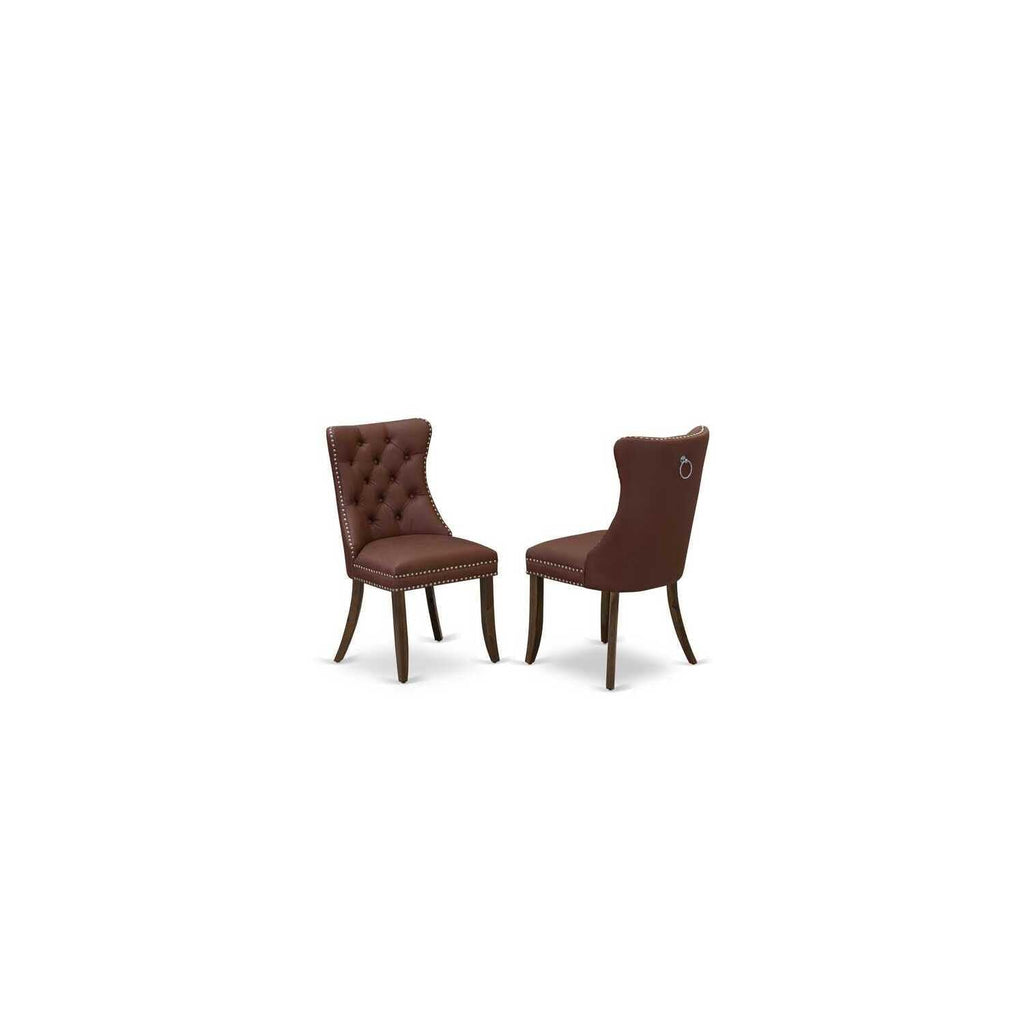 9 Piece Mid Century Dining Table Set with 8 Burgundy Faux Leather Chairs I794293