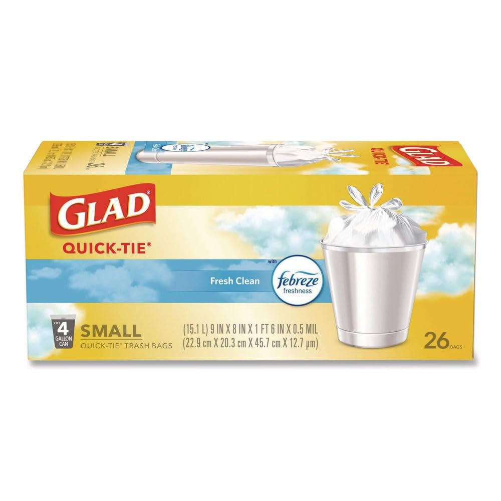 Small Quick-Tie Trash Bags, 4 gal, 0.5 mil, White S912539