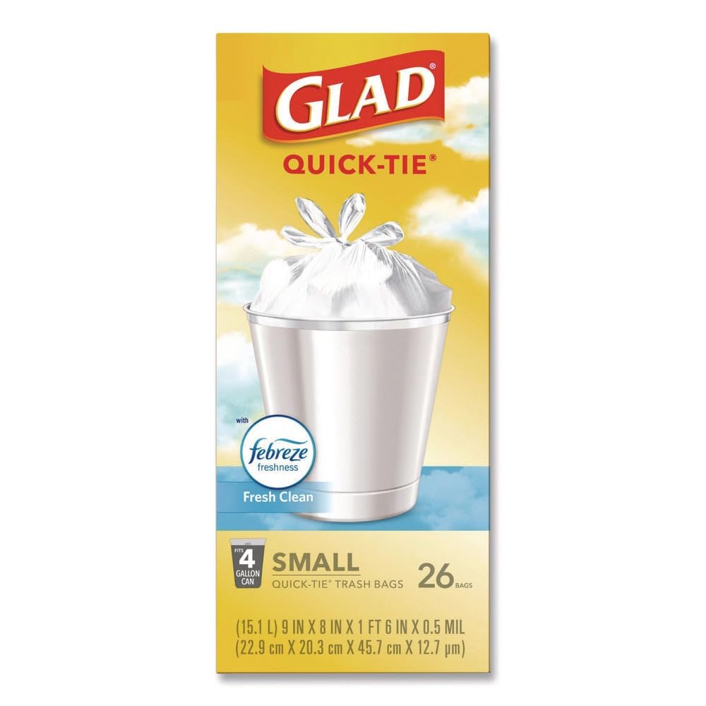 Small Quick-Tie Trash Bags, 4 gal, 0.5 mil, White S912539
