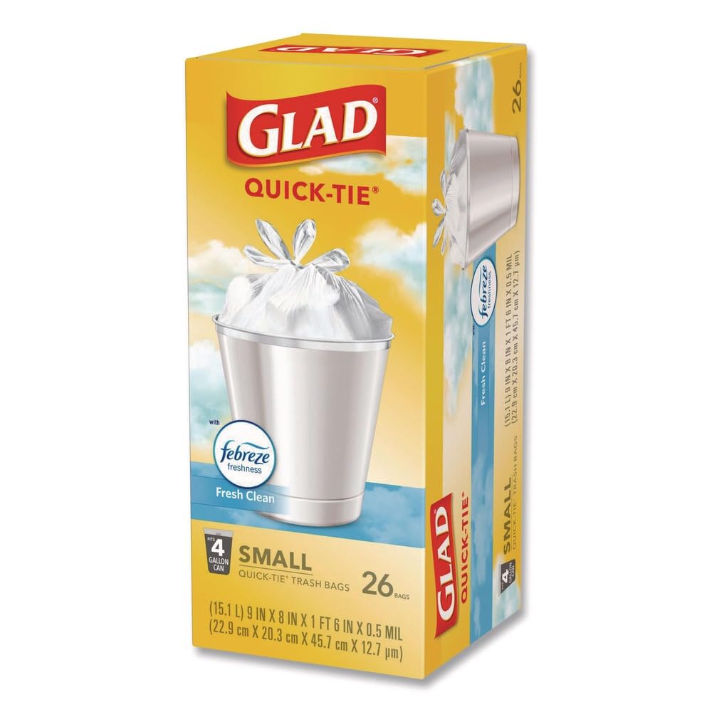 Small Quick-Tie Trash Bags, 4 gal, 0.5 mil, White S912539