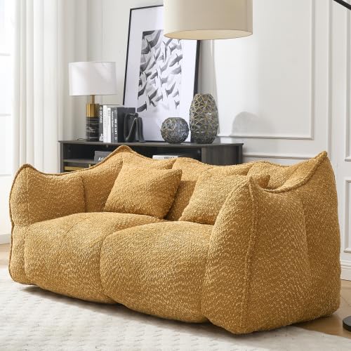 Yellow 2 Seat Foam Stuffed Beanbag Chair T924165