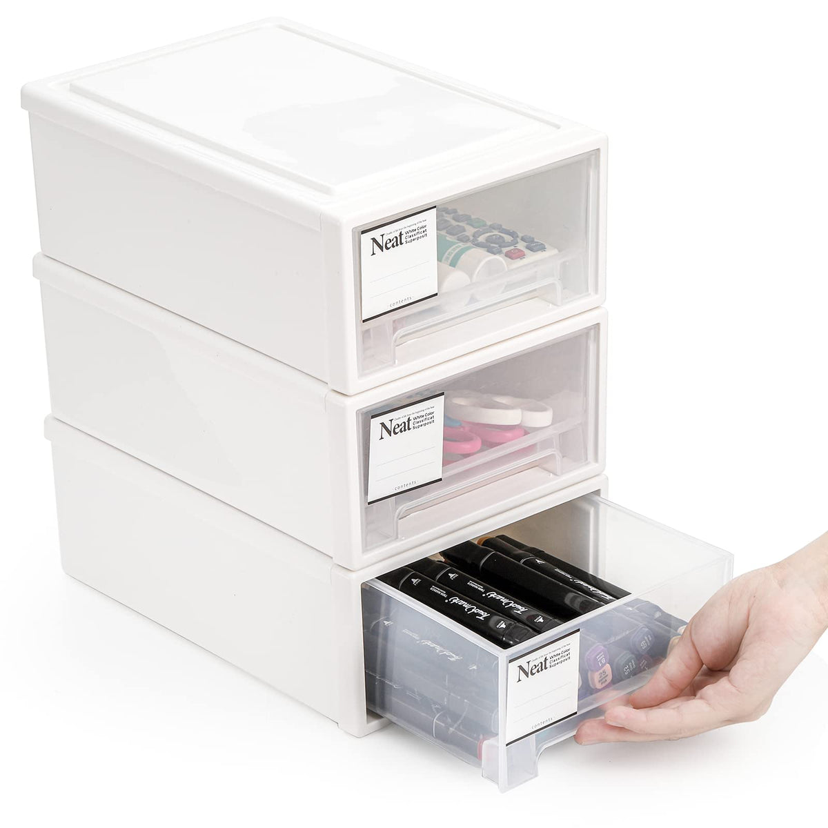 3 Pack Plastic Stackable Storage Drawers D58823