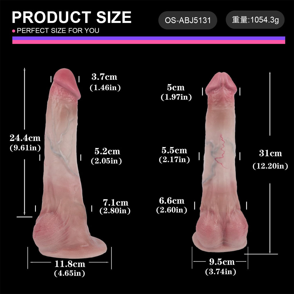12 Inch Curved Dual Density Liquid Silicone Dildo with Suction Cup P6075