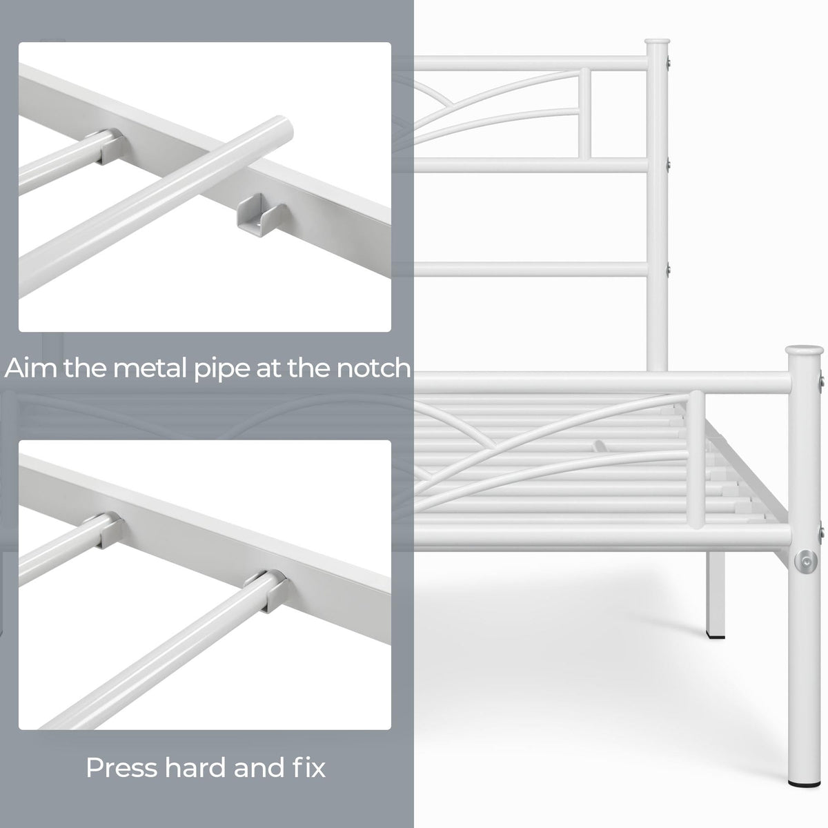 Twin Size White Metal Bed Frame with Headboard U227337
