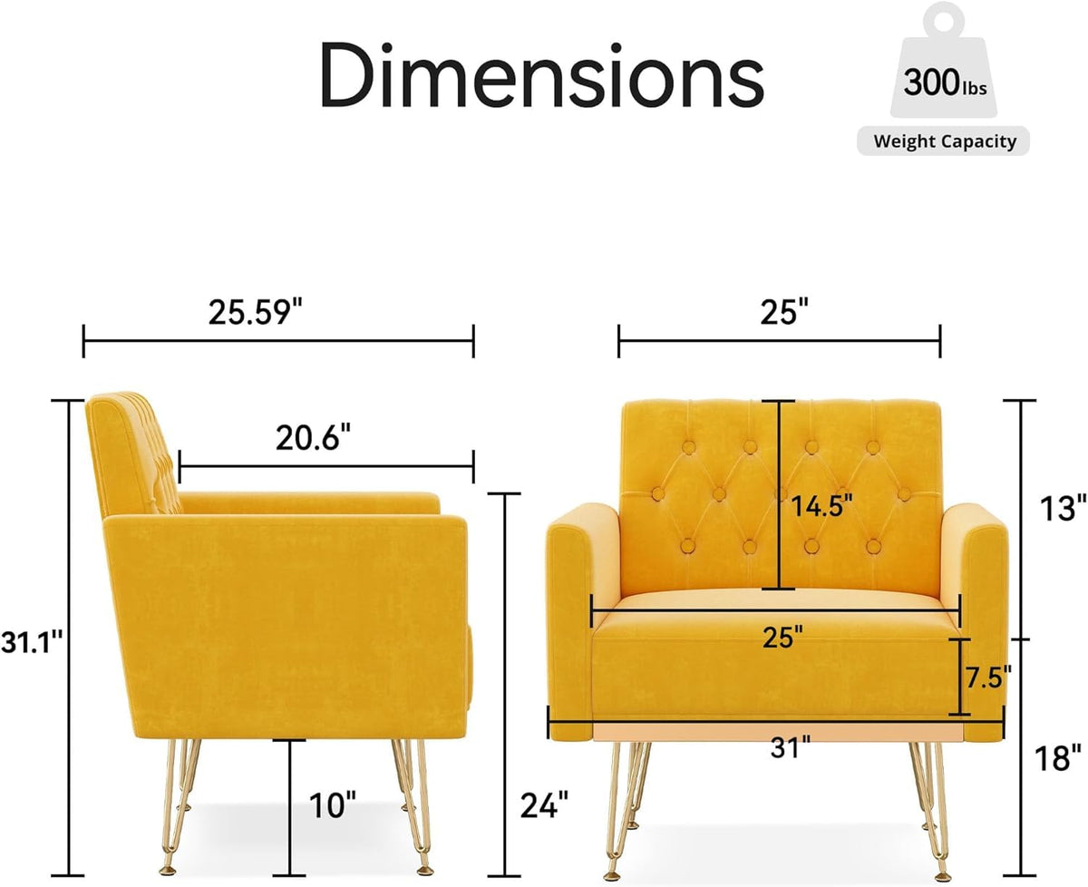 Velvet Single Sofa Chair with Tufted Back and Metal Legs X620820