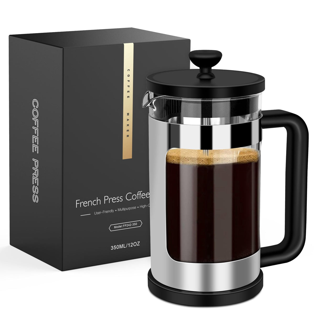 French Press Coffee Maker 12 Oz Borosilicate Glass U7539
