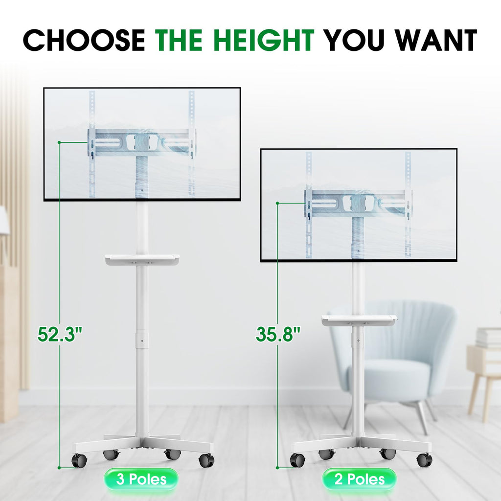 White Rolling TV Stand with Wheels F87047