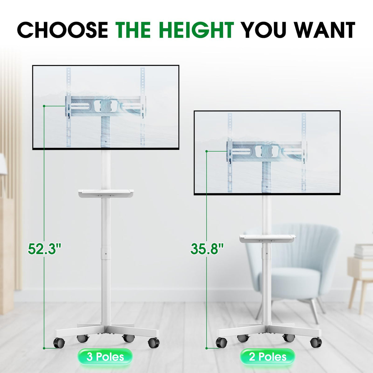 White Rolling TV Stand with Wheels F87047