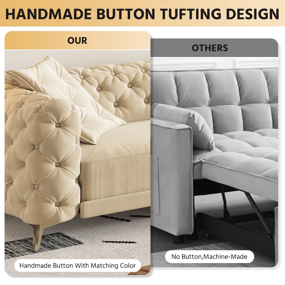 98" King Size Velvet Convertible Sofa Bed with Ottoman E5473