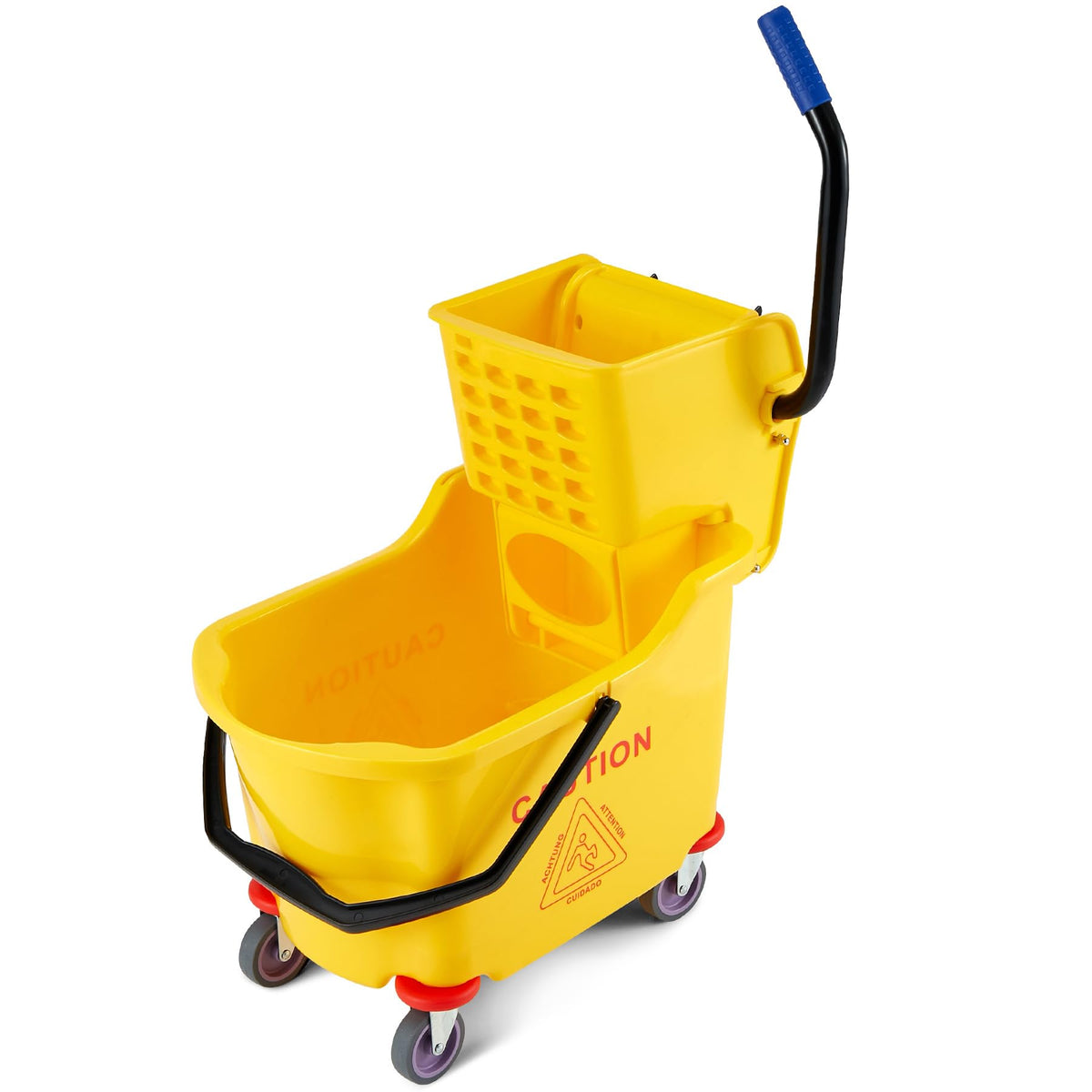 Yellow 35 Quart Commercial Mop Bucket with Side Press Wringer on Wheels G446