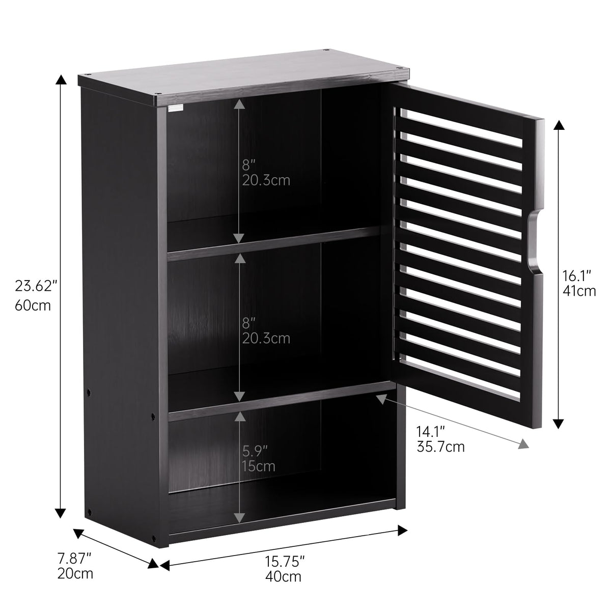 Black Bamboo Wall Mounted Bathroom Storage Cabinet H576
