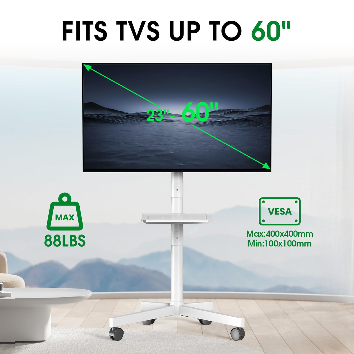 White Rolling TV Stand with Wheels F87047