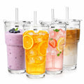 Clear Iced Coffee Cups with Lids 4 Pack 20oz Reusable Glass Cups Y60067