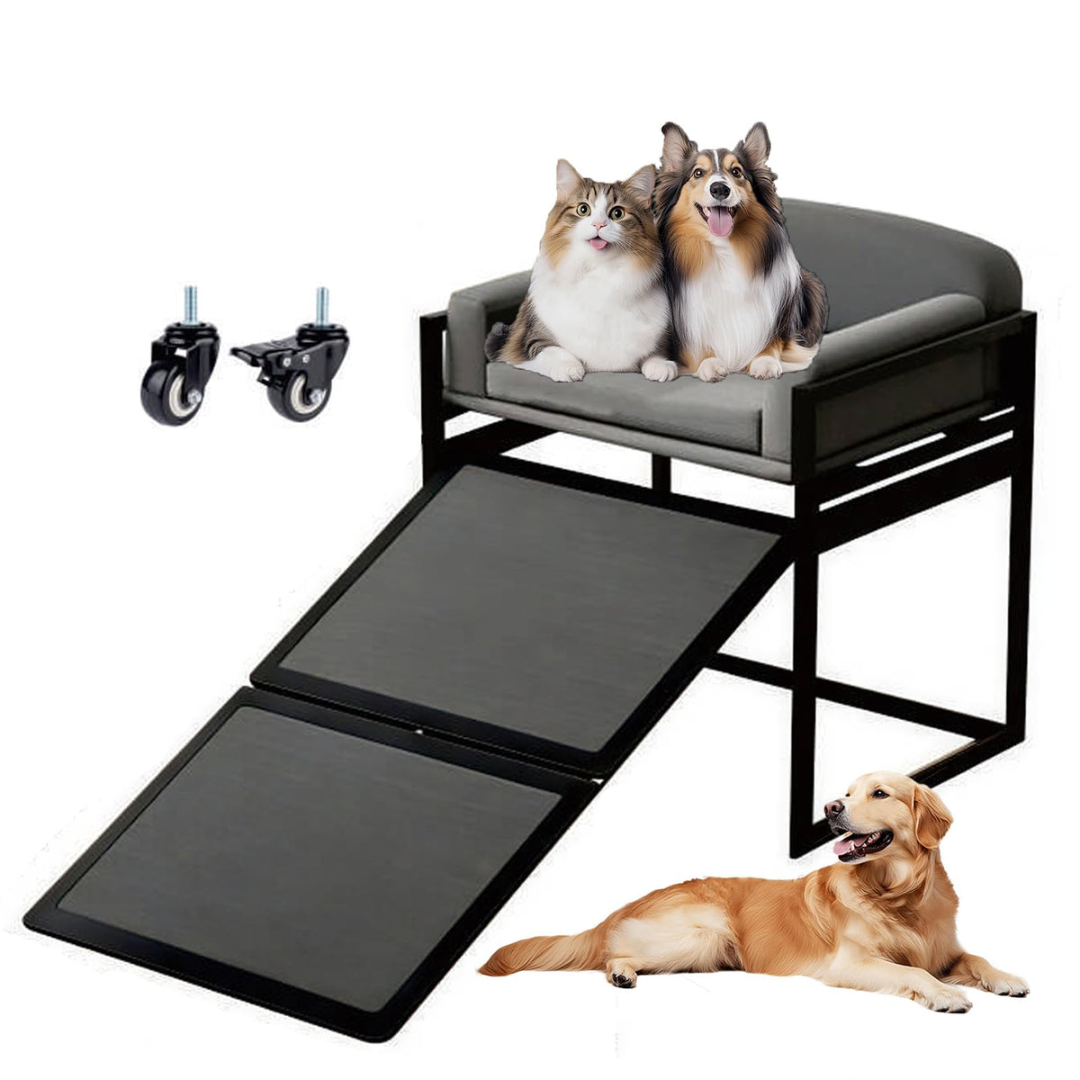 Extra Wide Non Slip Dog Stairs with Wheels B8207
