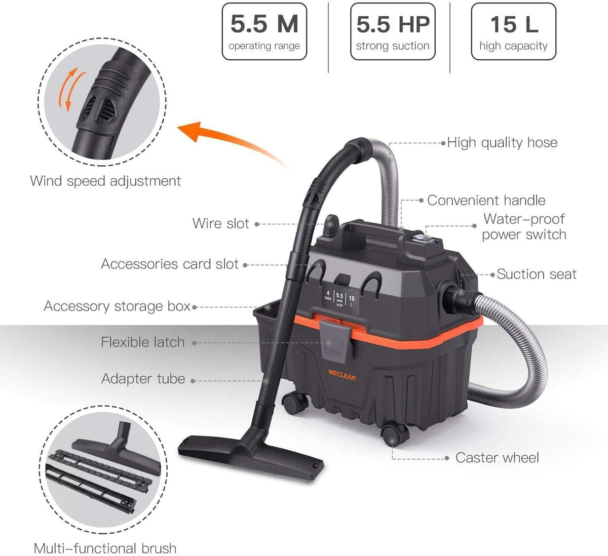 4 Gallon 5.5 Peak HP Wet Dry Vacuum Cleaner with Blower Function Q15530