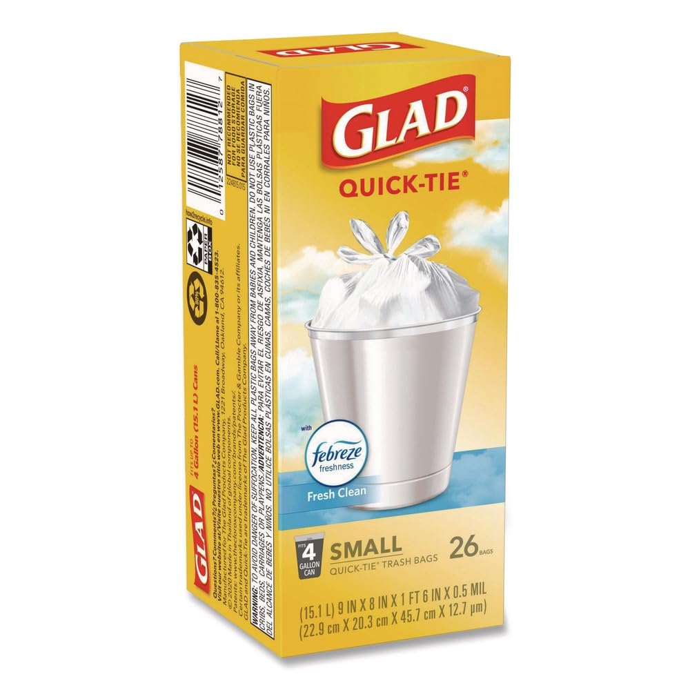 Small Quick-Tie Trash Bags, 4 gal, 0.5 mil, White S912539