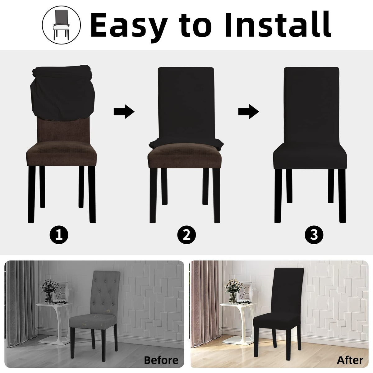 Black Stretch Dining Room Chair Slipcovers Set of 4 P961055