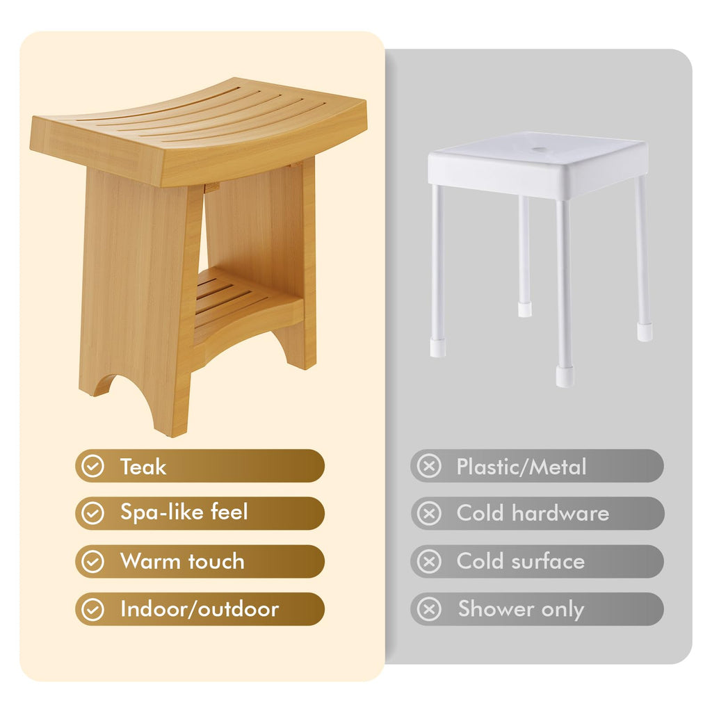 Teak Shower Bench with Shelf P8229