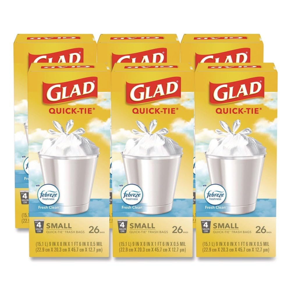Small Quick-Tie Trash Bags, 4 gal, 0.5 mil, White S912539