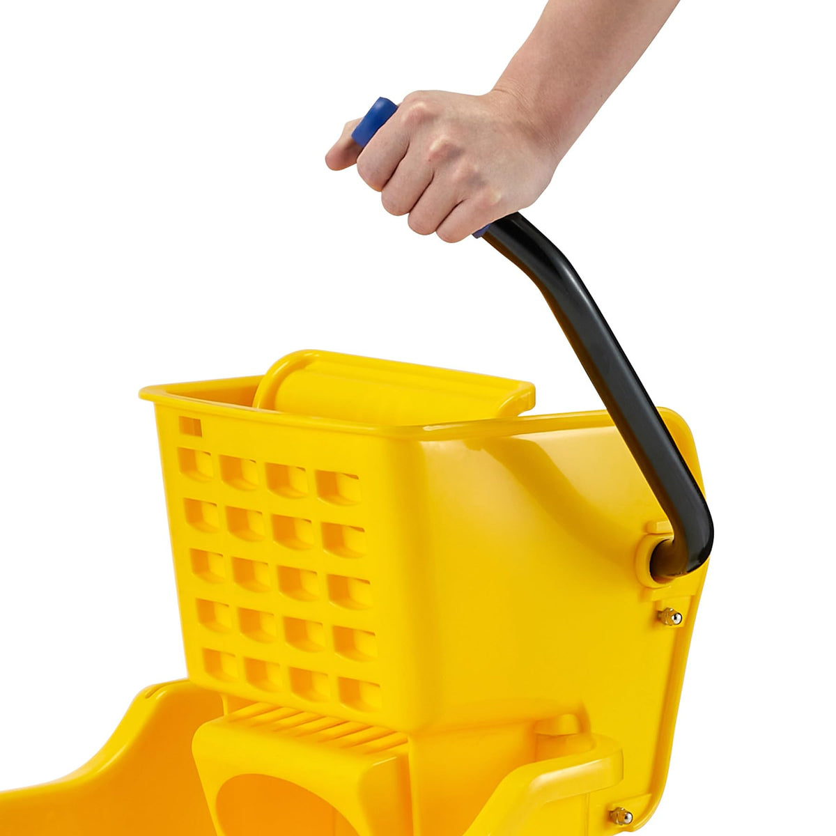 Yellow 35 Quart Commercial Mop Bucket with Side Press Wringer on Wheels G446