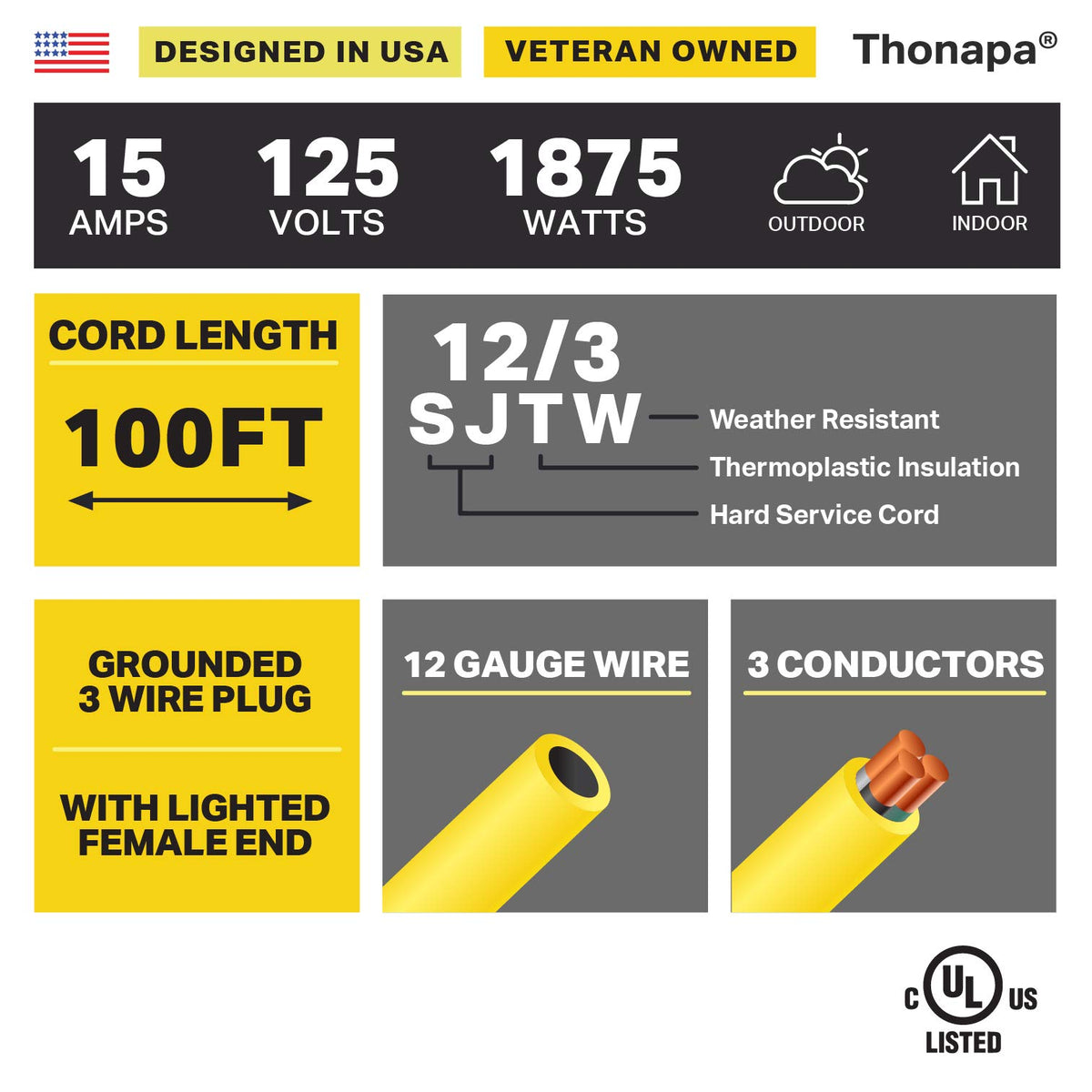 100 Foot Heavy Duty Yellow Extension Cord G637