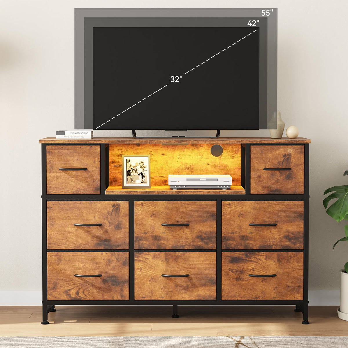 LED TV Stand Dresser with Charging Station Y8711