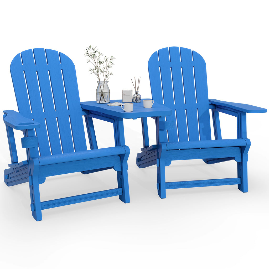 Light Blue HDPE Plastic Adirondack Chair Set of 2 with Tabletop L5097