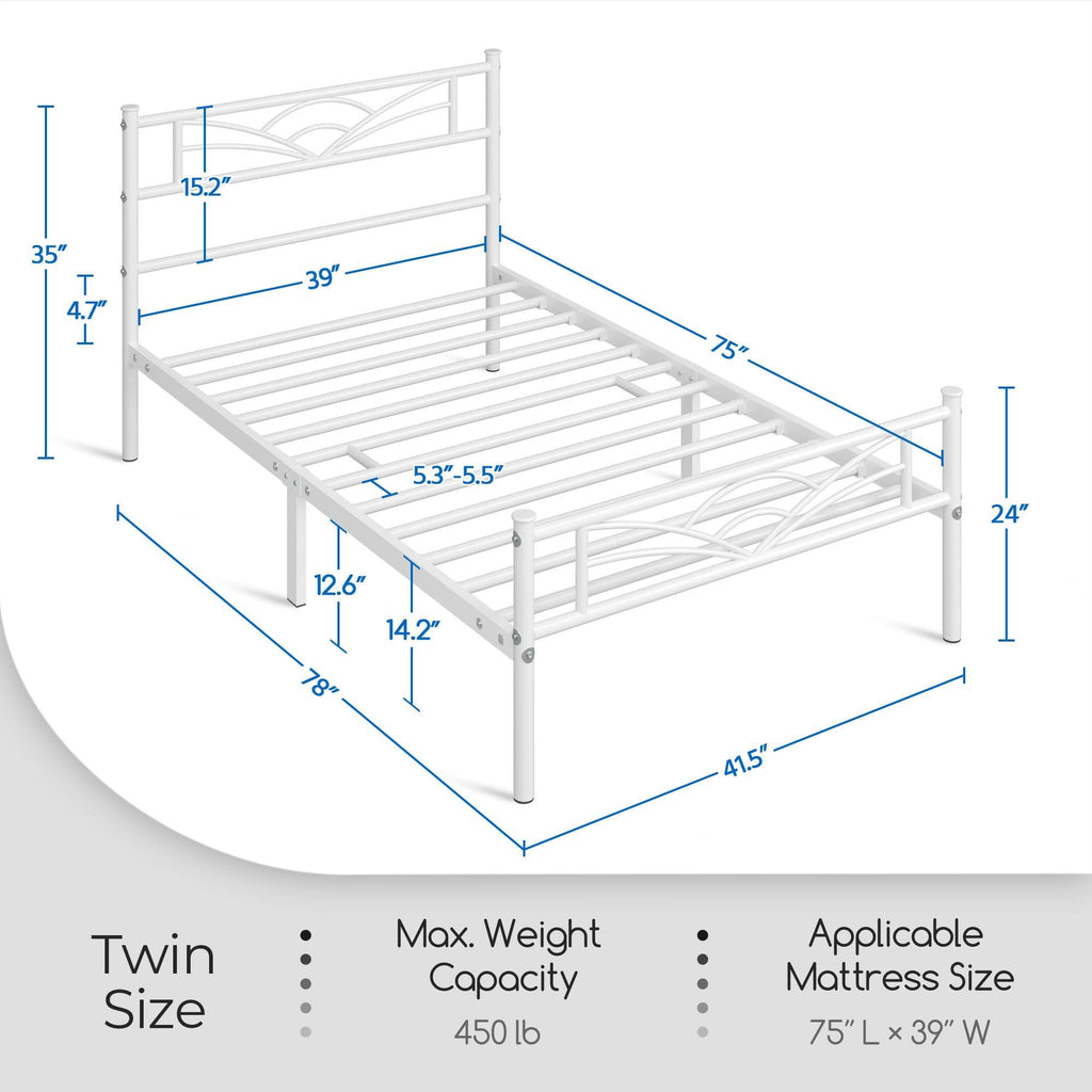 Twin Size White Metal Bed Frame with Headboard U227337