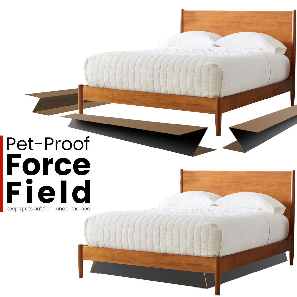 Under Bed Pet Blocker, 3 Pcs Adjustable Matte Black S1484