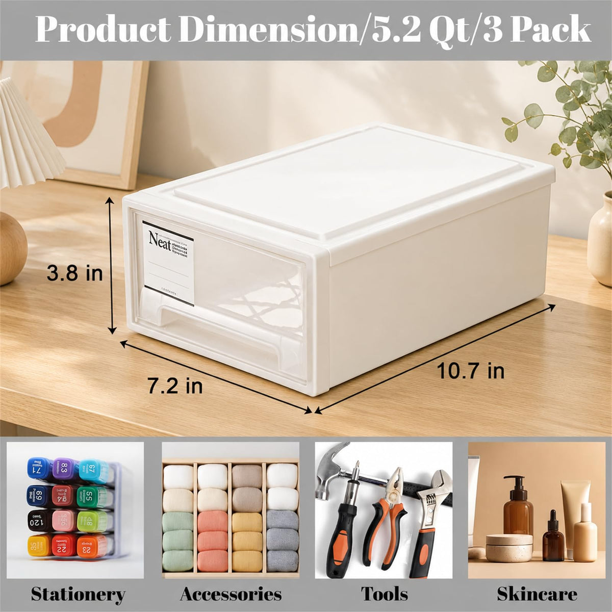 3 Pack Plastic Stackable Storage Drawers D58823