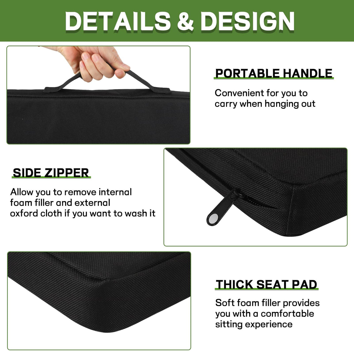 Black 2 Pack Waterproof Oxford Stadium Seat Cushions R697