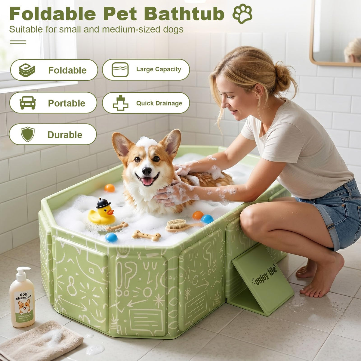 Foldable Dog Bathtub with Side Drain Plug A36531
