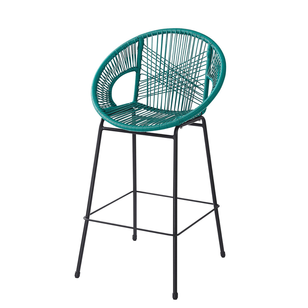 Teal Faux Wicker Outdoor Bar Stool Set of 2 P756