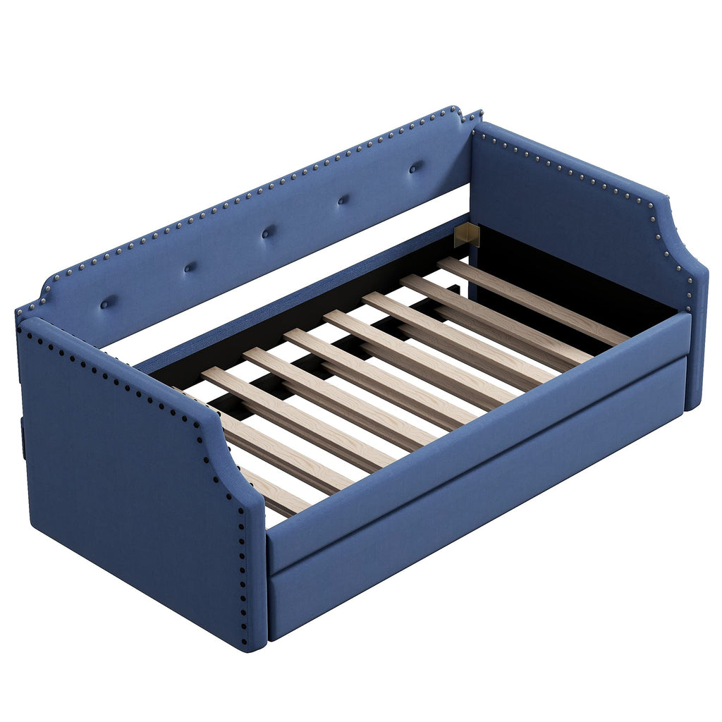 Blue Upholstered Daybed with Trundle Z41714