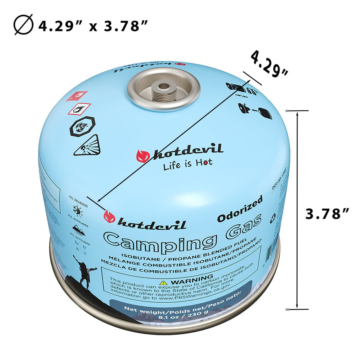 Isobutane Fuel Canister 230 Gram Camping Stove Fuel 8.1oz 4 packs I686902