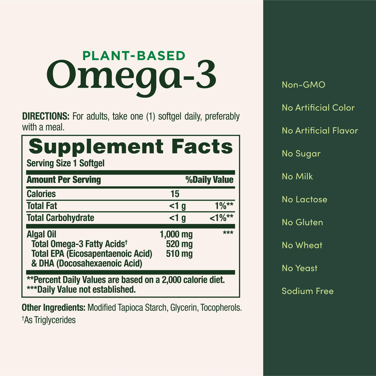 Plant-Based Omega 3 Fatty Acid Supplement 30 Ct O997058