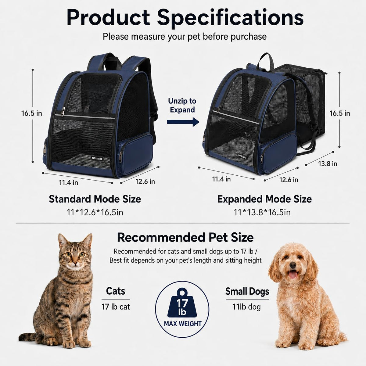 Blue Expandable Cat Carrier Backpack E8145