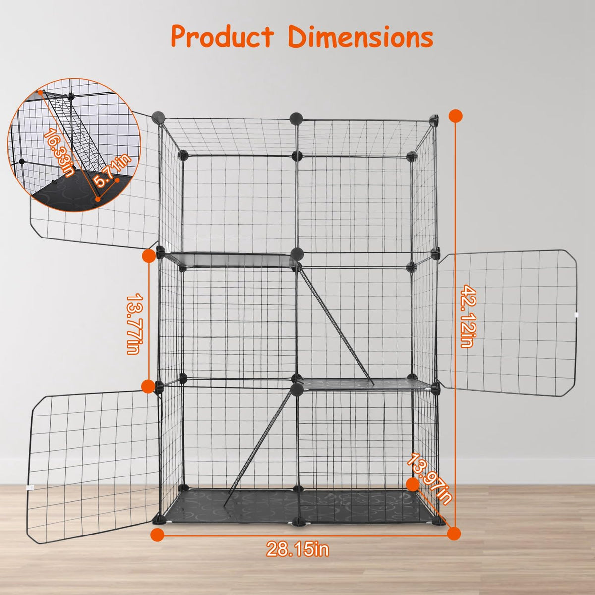 3-Tier Cat Cage with 3 Doors 2 Ramp Ladders B1934