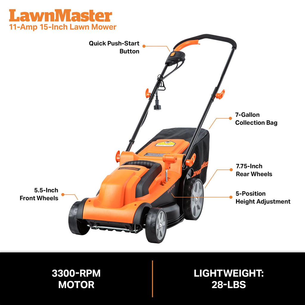 Electric Corded Lawn Mower 15-Inch 11AMP A8680