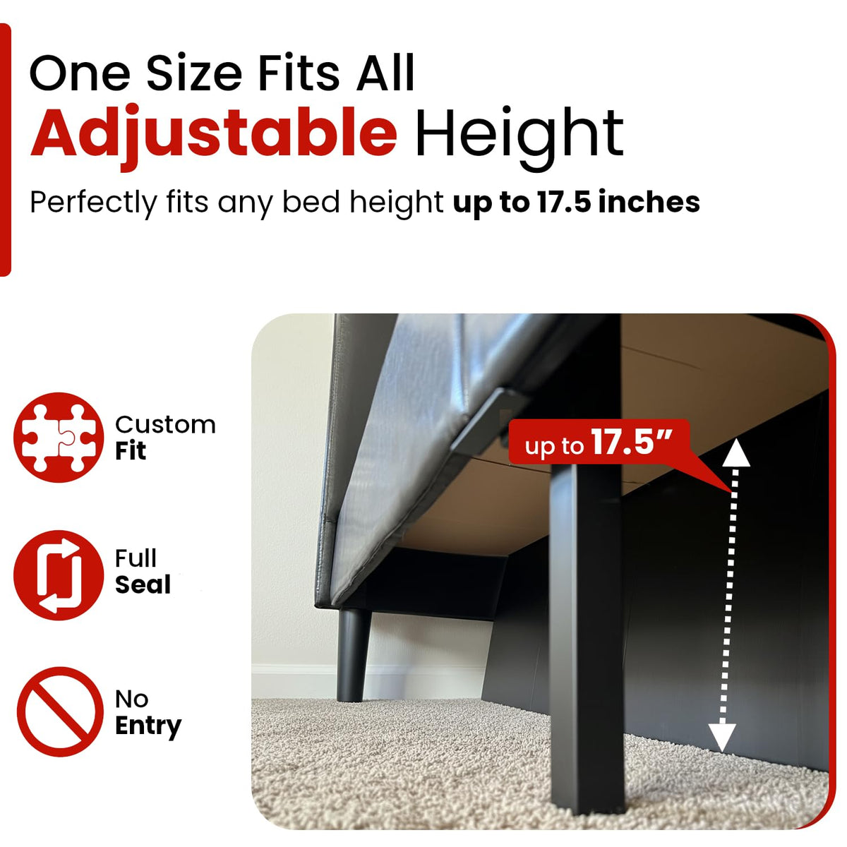 Under Bed Pet Blocker, 3 Pcs Adjustable Matte Black S1484