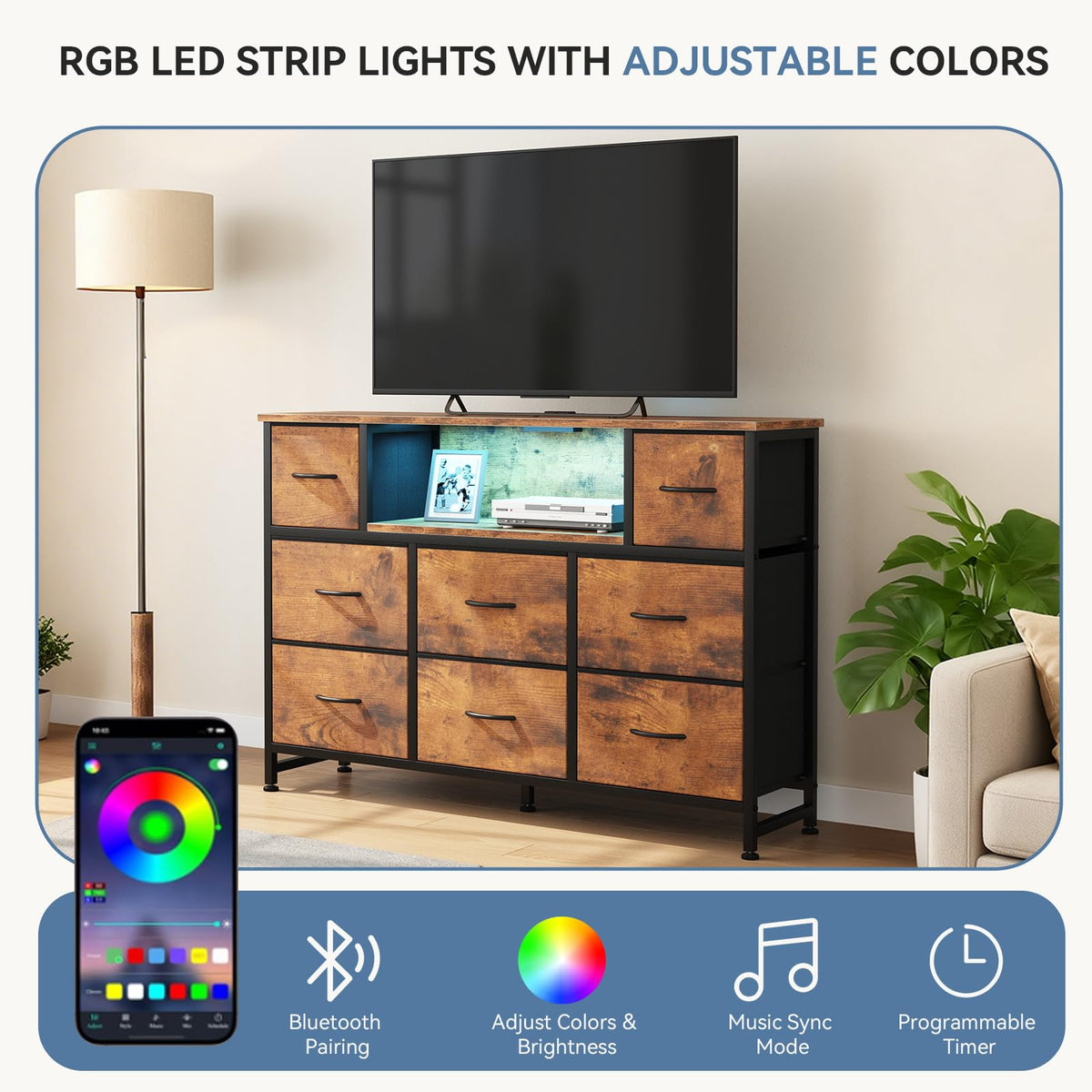 LED TV Stand Dresser with Charging Station Y8711