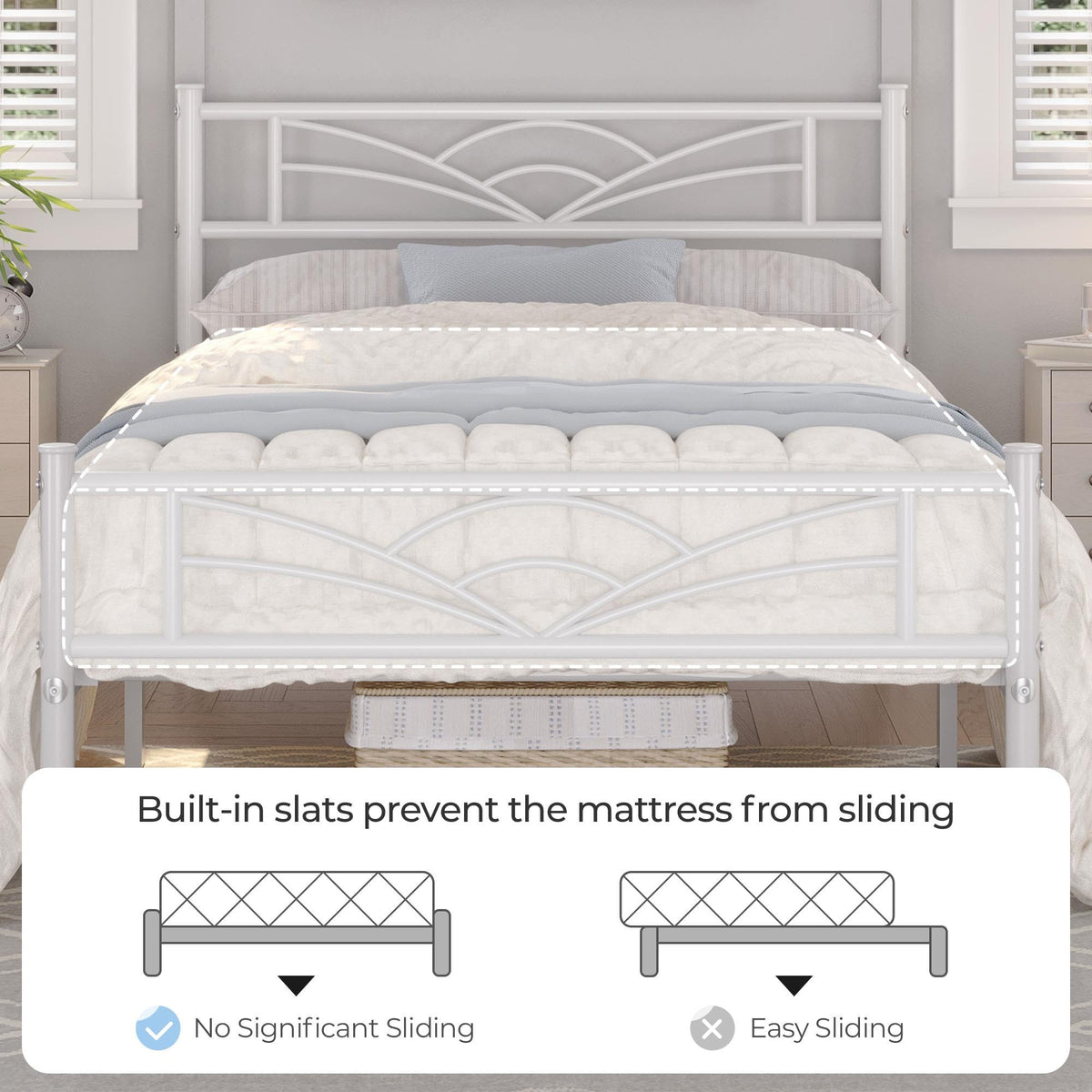 Twin Size White Metal Bed Frame with Headboard U227337