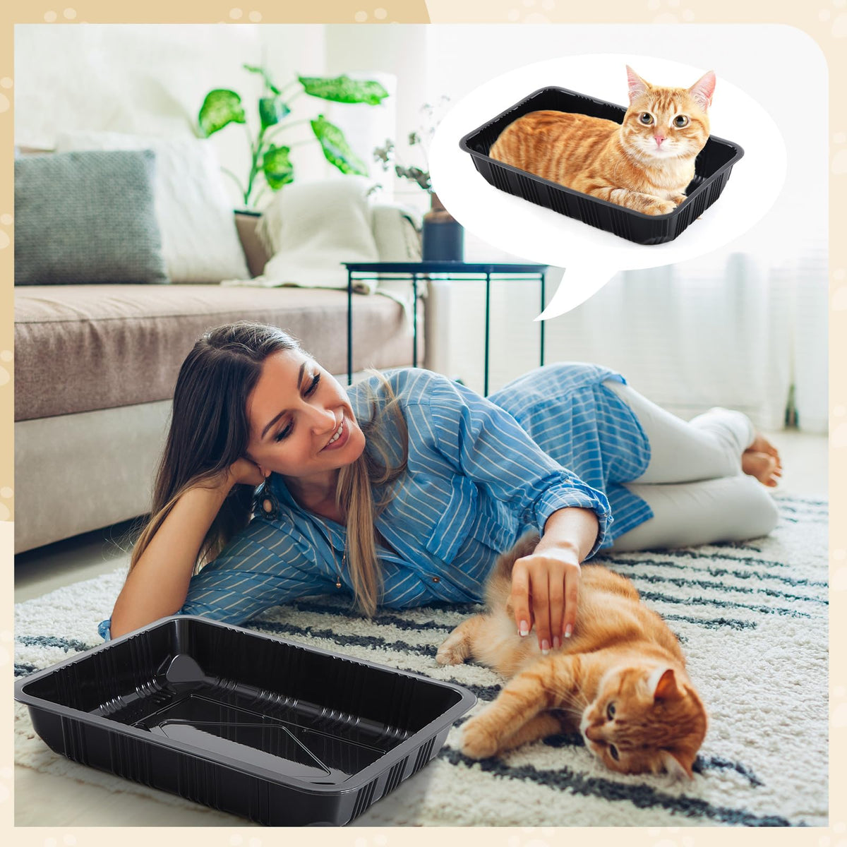 30 Pcs Disposable Plastic Cat Litter Trays 3 Sizes Black G782