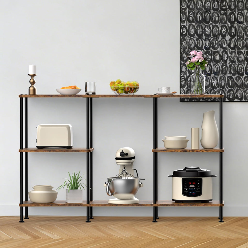 Brown 3 Tier Wood TV Stand with Storage Shelf E11160