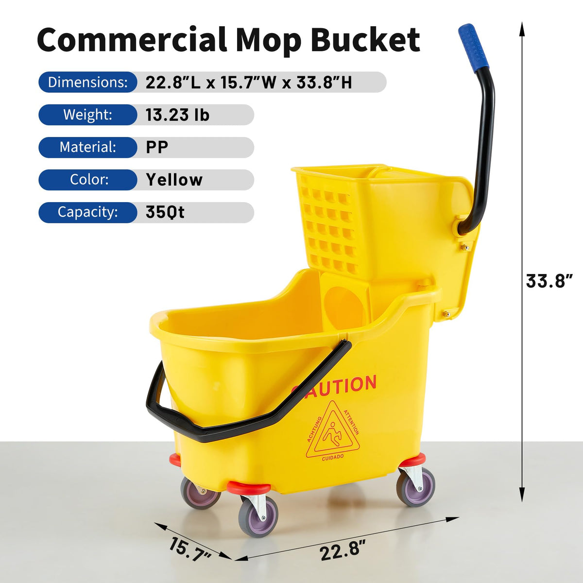 Yellow 35 Quart Commercial Mop Bucket with Side Press Wringer on Wheels G446
