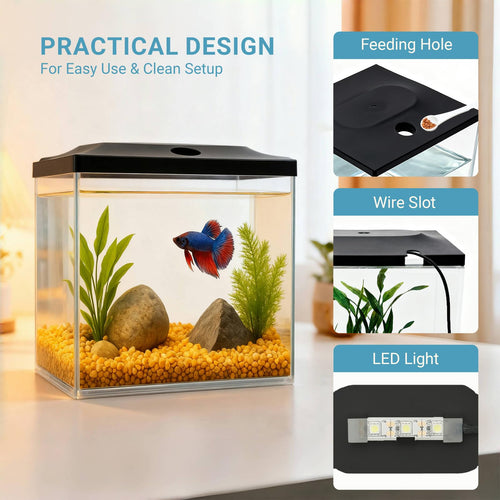 0.8-Gallon Small Plastic Fish Tank with LED Lighting V716134