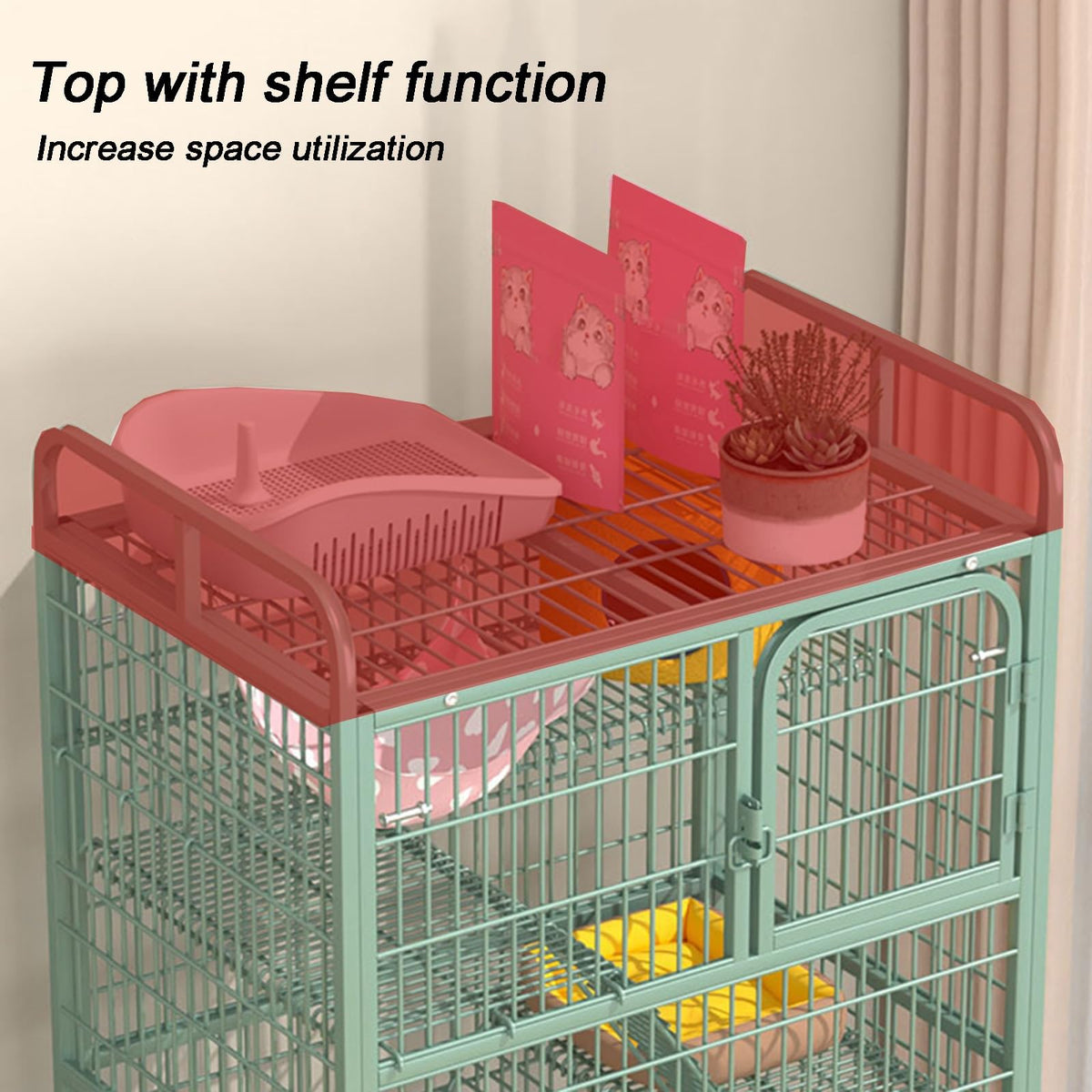 4-Tier Metal Wire Cat Cage with Wheels V385